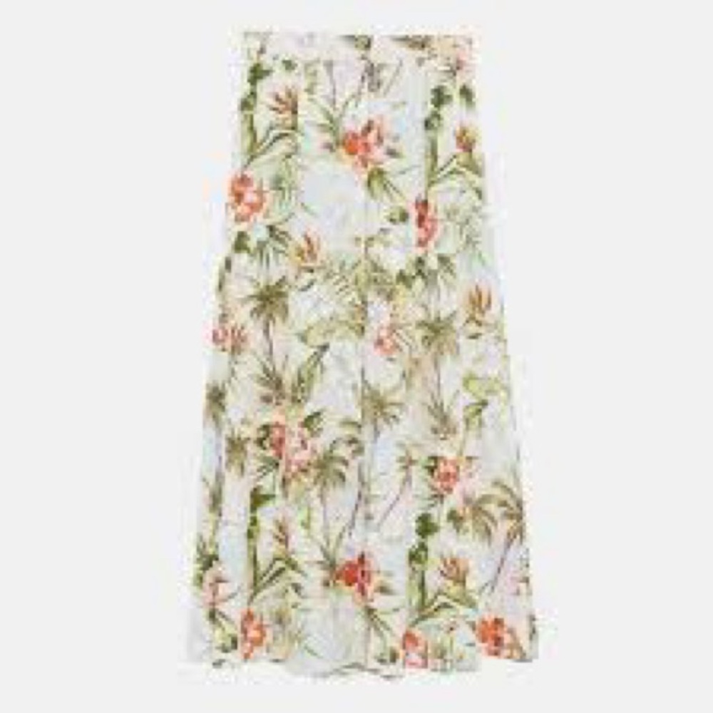 Zara Palm Tree Print Midi Skirt 100% Cotton Boho Vacation Bahamas S Small - Picture 11 of 11